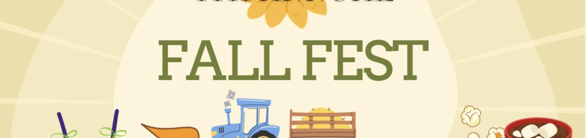 Fall festival banner with tractor, hot dogs, and fall treats.